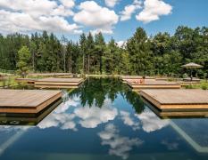 RETTER Bio-Natur-Resort Badeteich mit Naturwasser und Holzliegen im Retter